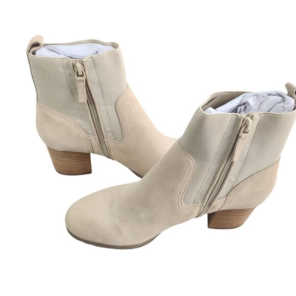 Violet & Red Loaded Knit Cuff Ankle Boots Booties Tan Womens Size 10 Block Heel - Picture 3 of 10